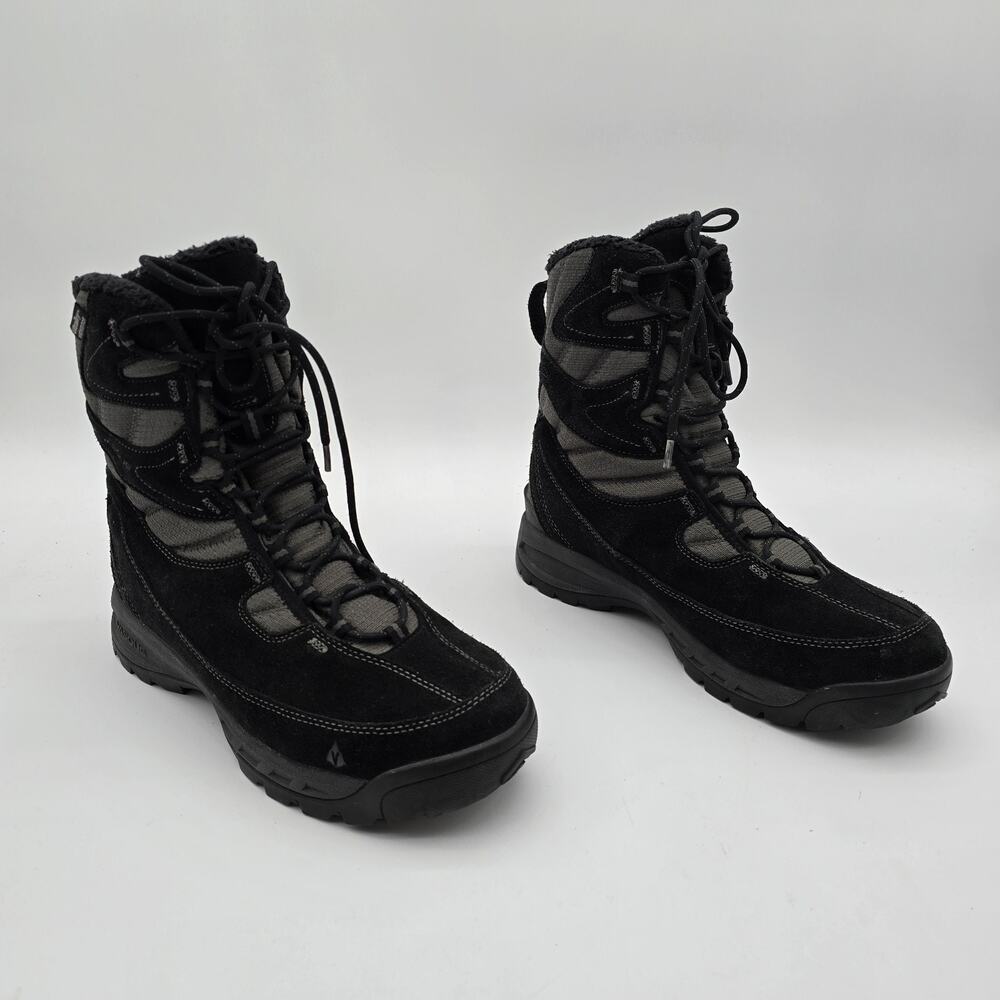 Vasque Boots 10 Black Gray Winter Insulated Fur Lined Pow Calf Tall 7807